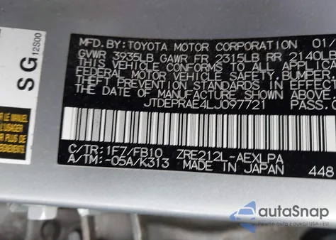 2020 Toyota Corolla Le z USA, uszkodzony, nr VIN JTDEPRAE4LJ097721